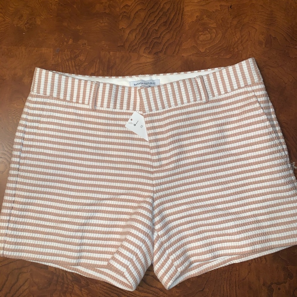 Banana Republic Tan and White Striped Shorts